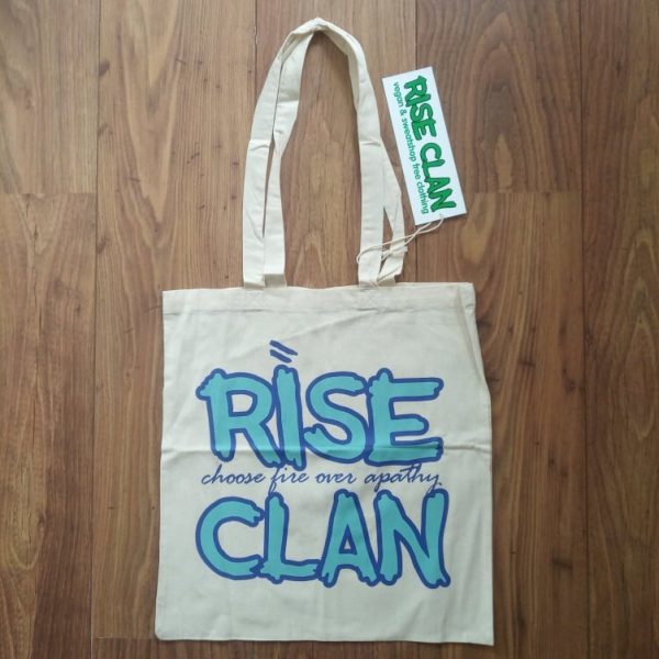 rise clan light blue tote bag